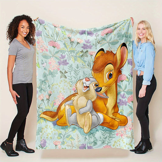 Disney Bambi humper Floral Print Flannel Blanket Home Camping Gifts Soft Cozy Sofa Bed Cover with Vibrant Cartoon Design Decor