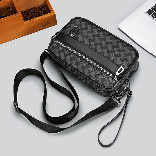 Fashion Business Shoulder Bag PU Leather Men Clutch Bag Wide Strap Crossbody Bag Designer Casual Male Messenger Pack Phone Purse