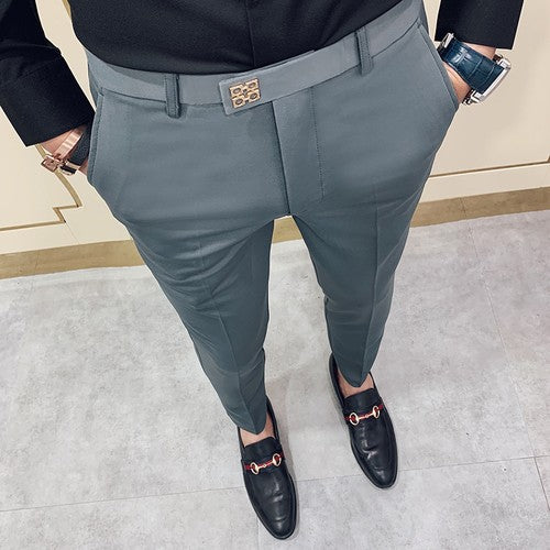 Spring 2025 Men Pants Korean Slim Fit Men Casual Ankle Length Pants Streetwear Men High Quality Black Gray Khaki Dress Suit Pant