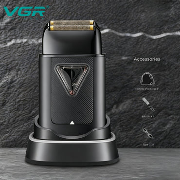 VGR Electric Razor Professional Beard Trimmer 10000 RPM Vector Motor Foil Shaver Reciprocating Charger Base Shaver for Man V-334