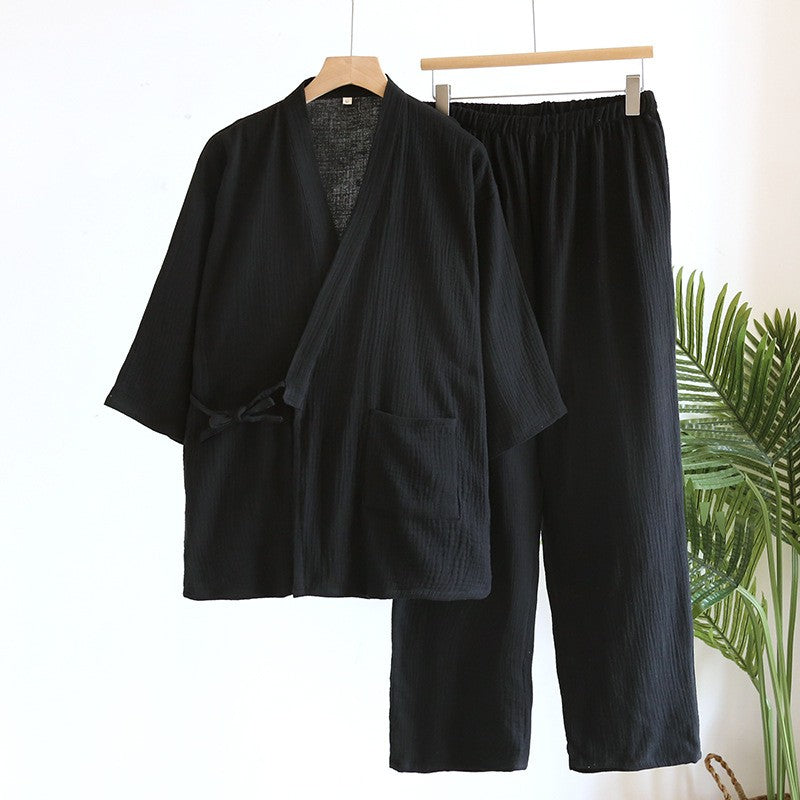 Large Size Kimono Robes with Pocket and Long Pants 2 Pcs Pajamas Set for Men Sleepwear Clothes Cotton Pjamas for Men