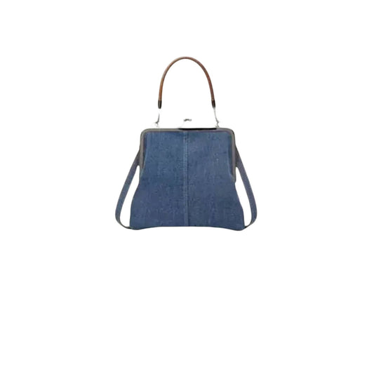 Women's Denim Crossbody Tote Handbag With Kiss Lock Clasp Vintage Coin Purses Bag For Outdoor Portable Beach Wedding