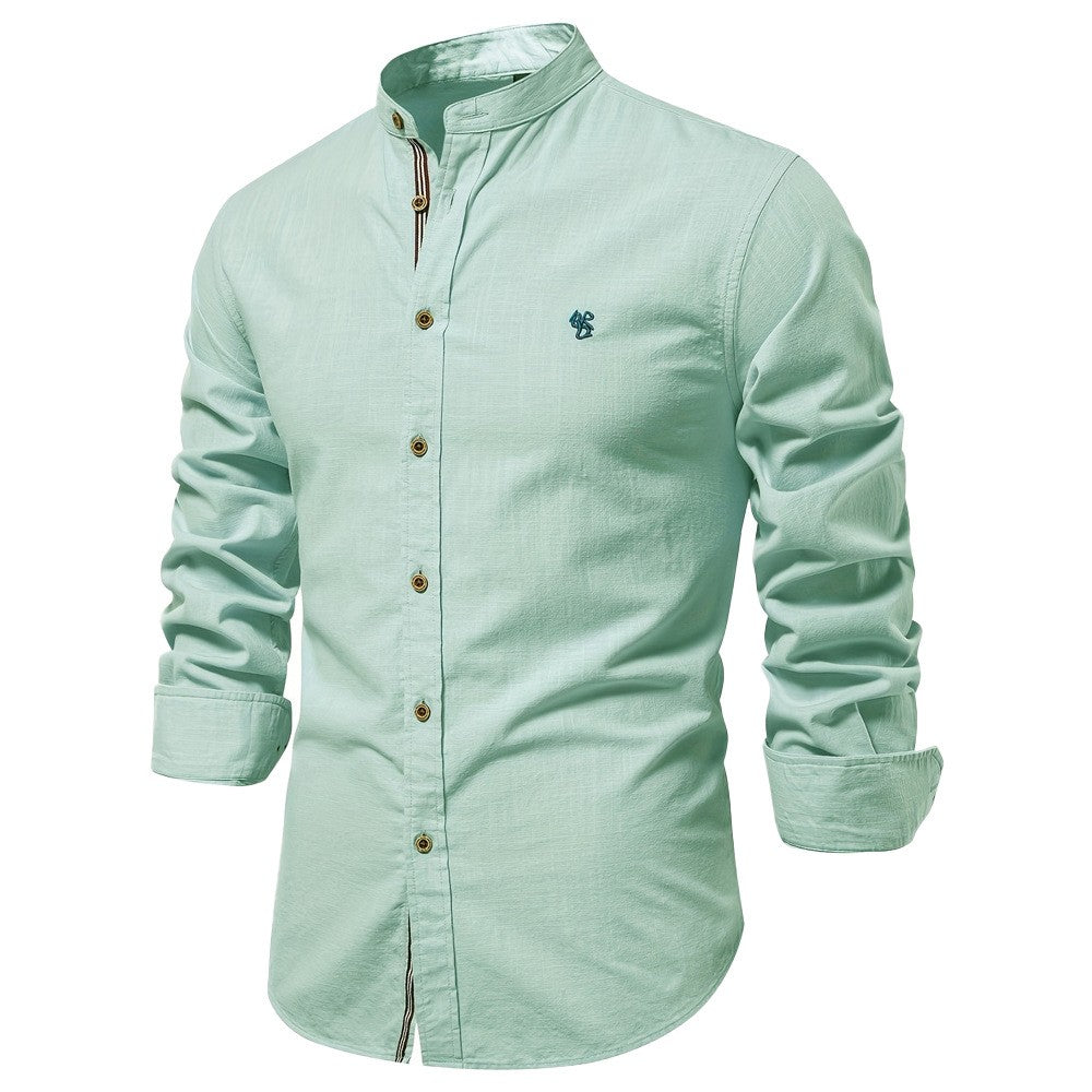 2025 New 100% Cotton Linen Shirt Men Embroidery Brand Shirts Tops High Quality Long Sleeve Button Down Casual Blouses