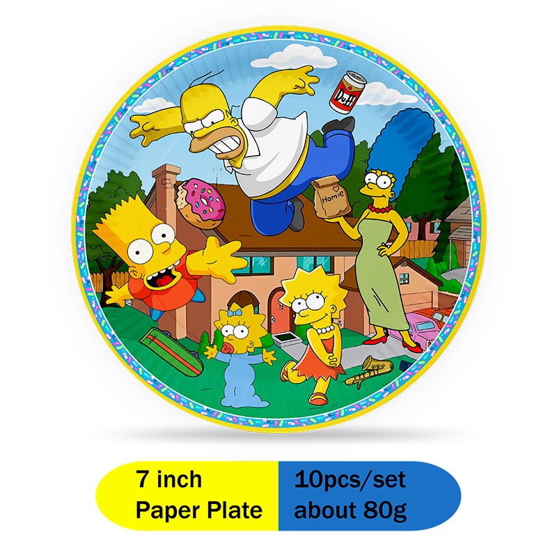 Artigos de Festa de Aniversário com Tema Os Simpsons: Talheres Descartáveis, Copos, Pratos, Guardanapos de Papel, Suprimentos para Decoração de Bolos