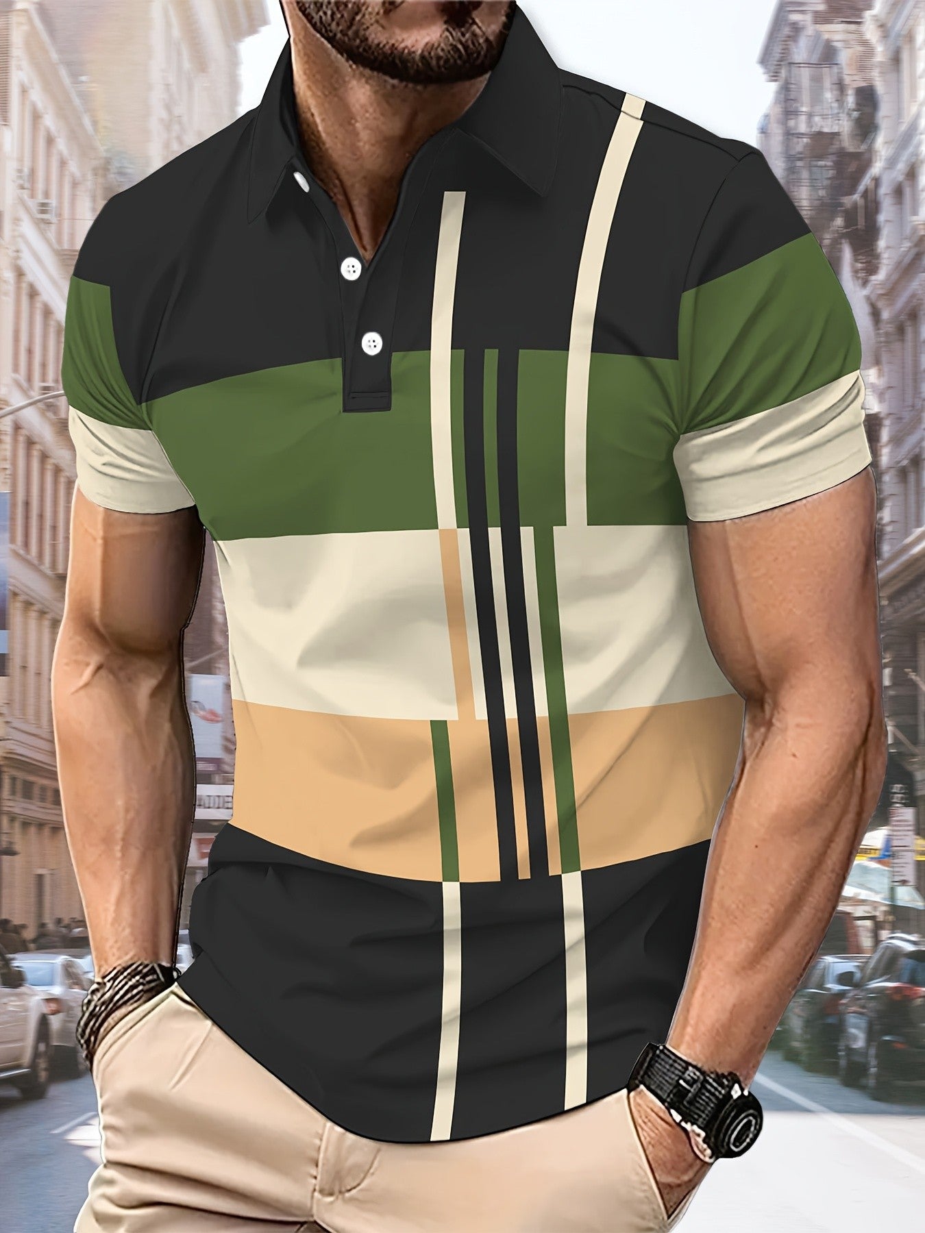 Men's Color Blocking Polo Shirt 3D Printed Outdoor Street Short Sleeve Printed Button Clothing Fashion Design Casual Breathable