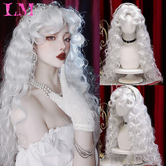 LM? Peruca de cosplay branca ombre de ondas corporais longas, perucas sintéticas resistentes ao calor, perucas Lolita naturais de parte média para mulheresW