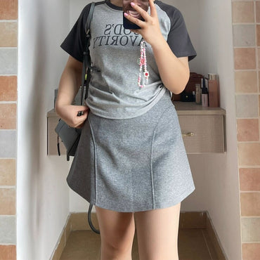 High Waist Grey Sports Mini Skirt for Women Summer New Style Slimming Short A- Line Casual Sweatshirt Skirt Trendy Biker Style