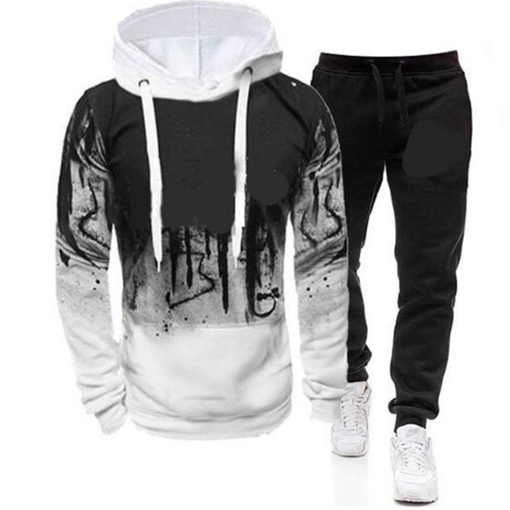 2 Pieces Sets Printed Tracksuit Men Hooded Sweatshirt+Joggers Pants Pullover Hoodie Sportwear Suit Casual Men Clothes Streetwear