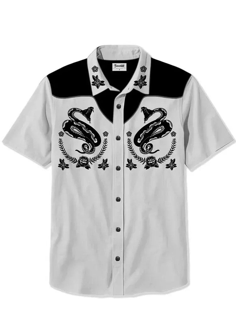2025 Men's Casual Button Short Sleeve Shirt Mythical Medusa Snake Demon Pattern Comfortable And Breathable Summer Fashion Top