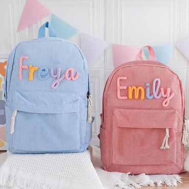 1pc personalized corduroy backpack for men and women, custom hand-embroidered letters, colorful fabric backpack