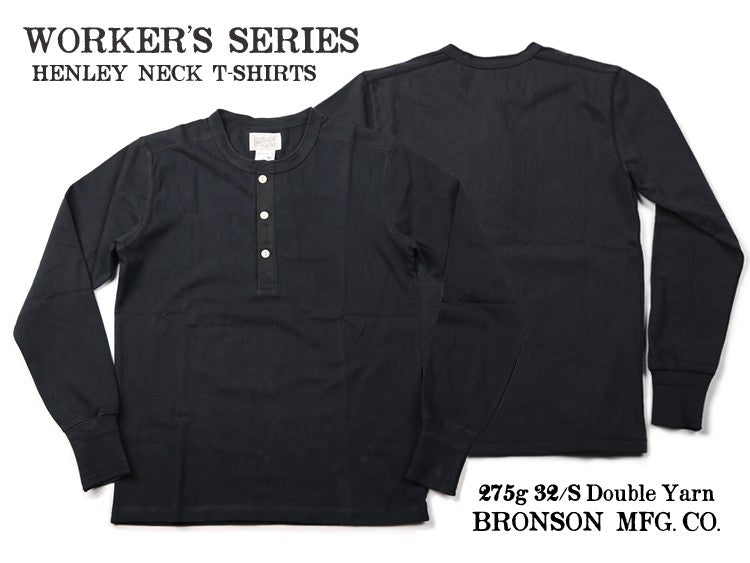 Bronson 350g Heavyweight L/S Henley Shirt Vintage Plain Base T-Shirt For Men