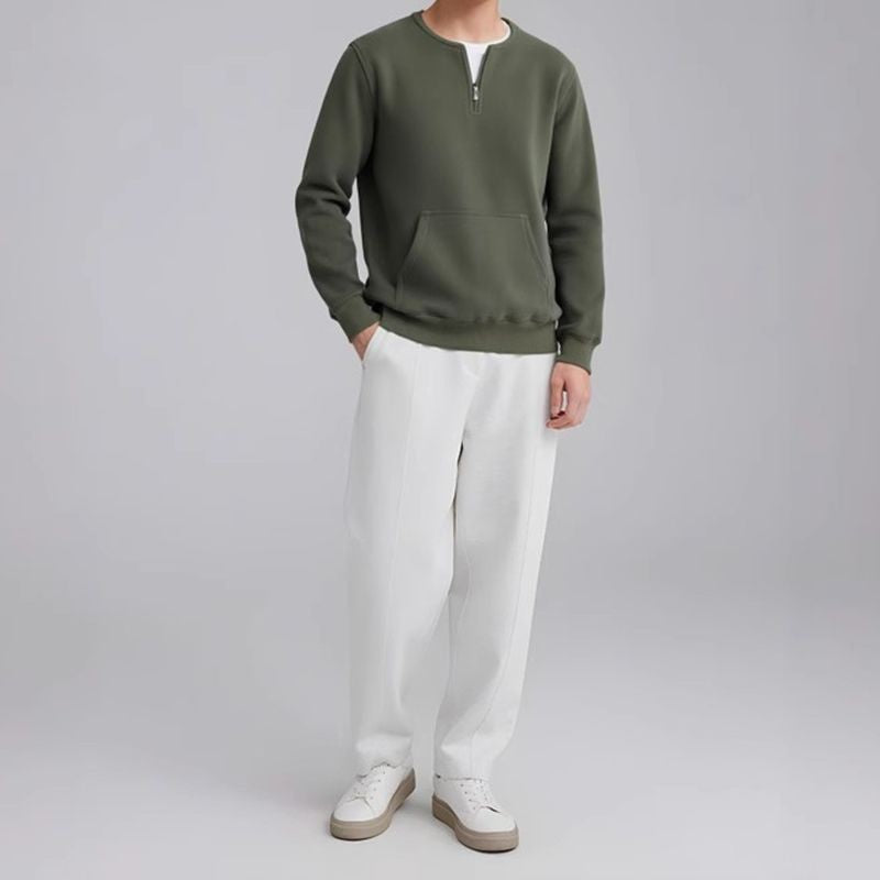 Autumn Winter Fleece Half Zipper Henley Collar Men Long Sleeve Sweatshirts Pocket Keep Warm Thickened Fleece 2xl Oversized Tops