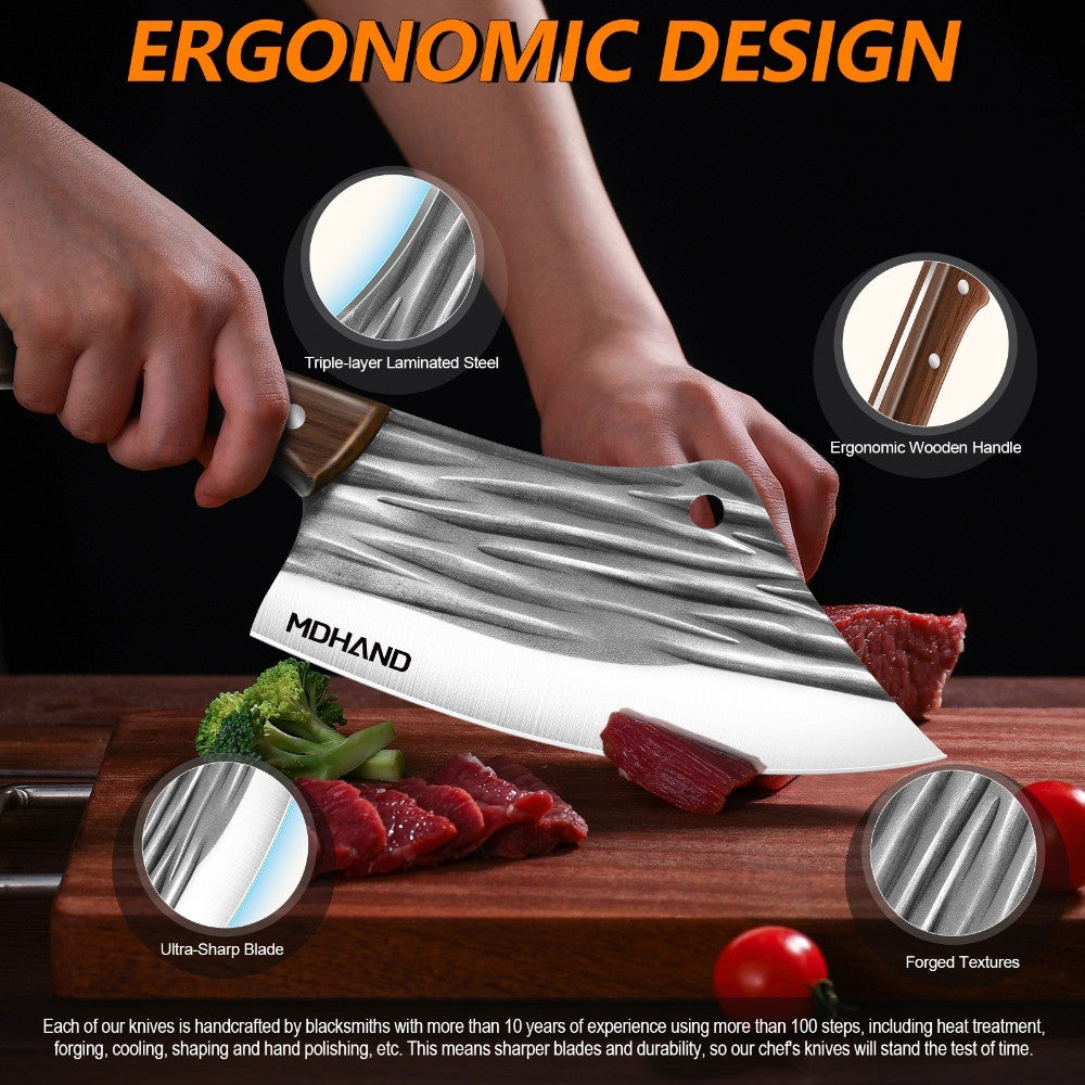 MDHAND High-carbon Stainless Steel Kitchen Knife Handmade Forged Chef Knife Bone Chopper Traditional Cleaver Slicing Knife