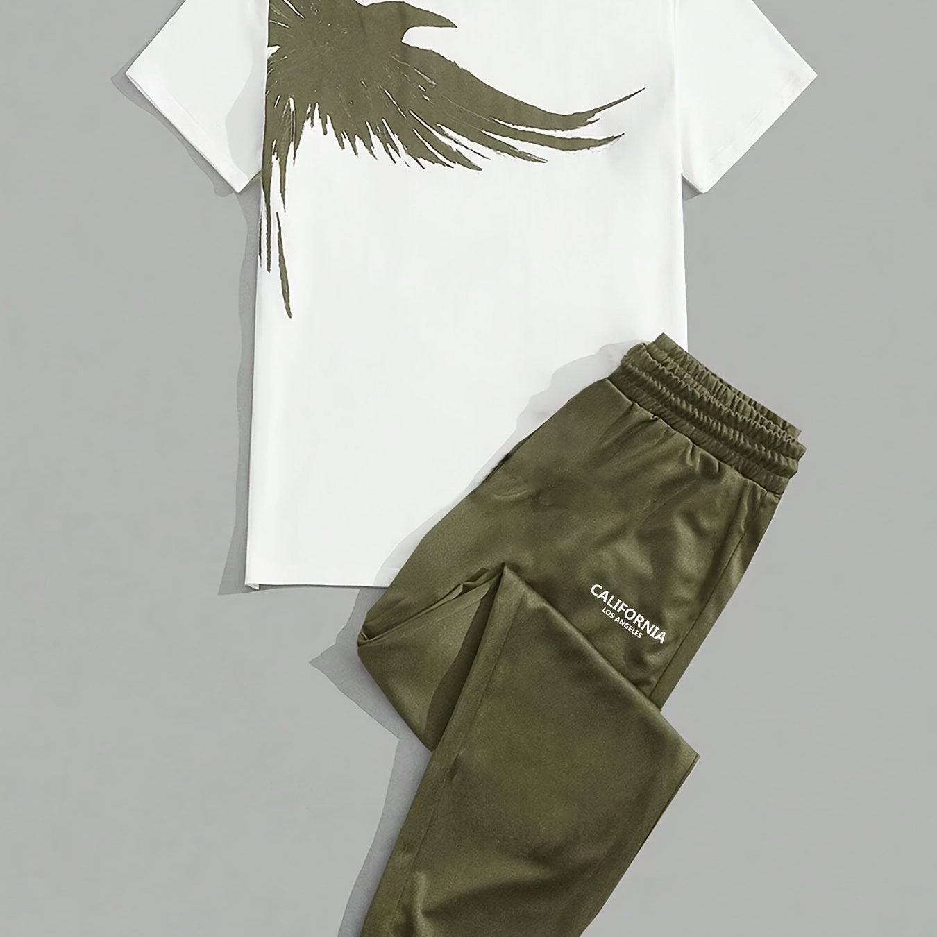 2024 Simple Casual Men's T-shirt Short-sleeved Suit And Pants Fashion Eagle Print Pattern Sports And Leisure Two-piece Set