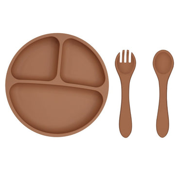 3PCS Children's Tableware Set Baby Eating Food Training Silicone Tableware Set Baby Sucker Feeding Dishes Plate With Spoon Fork