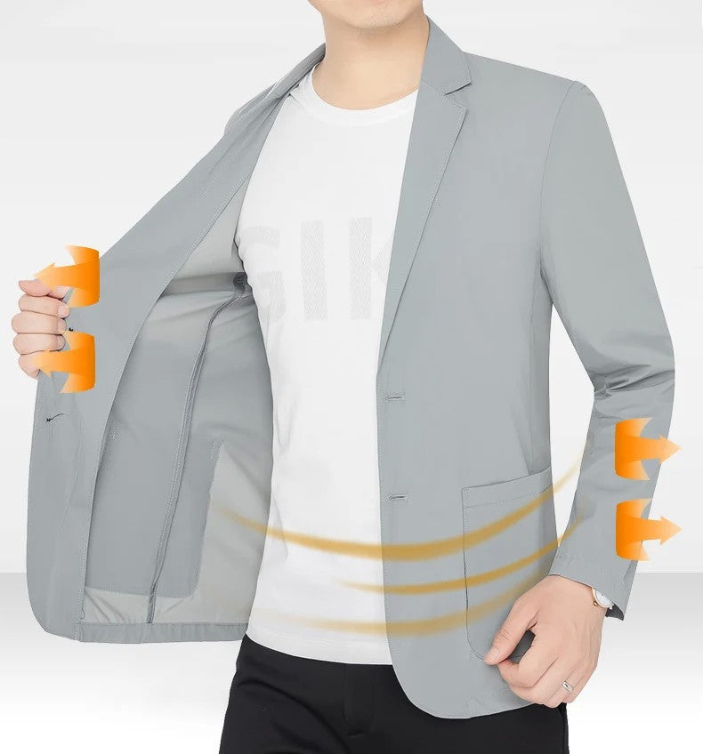 BROWON Brand Summer Men Blazers Gray Solid Color Thin Anti Wrinkle Quick Drying Soft Business Suit Blazer Jacket for Man