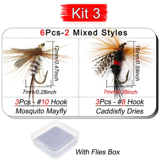 6 Unidades/Caixa Iscas de Pesca com Mosca Insetos Estilos Diferentes Mistos Moscas Pesca de Truta Ninfas Secas Iscas de Pesca com Mosca