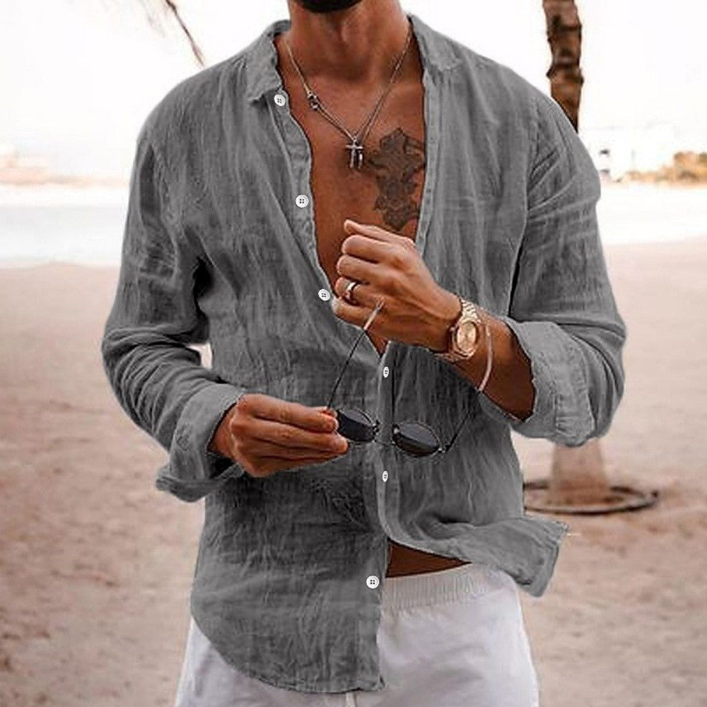 2025 Men's Cotton Linen Shirts Top Simple Laple Solid Man Shirts Tops Comfortable Loose Casual Holiday Shirts for Men Blouses