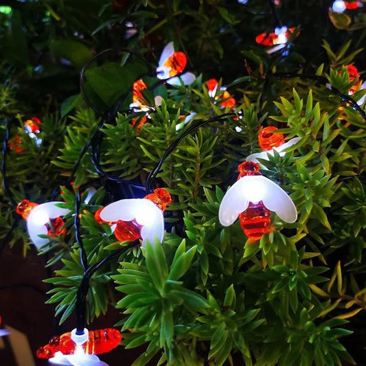 5m/7m/12m Led String Light Solar Lights Outdoor Garden Fairy Holiday Party Decorative Solar Powered Cool White Bee Colored Patio