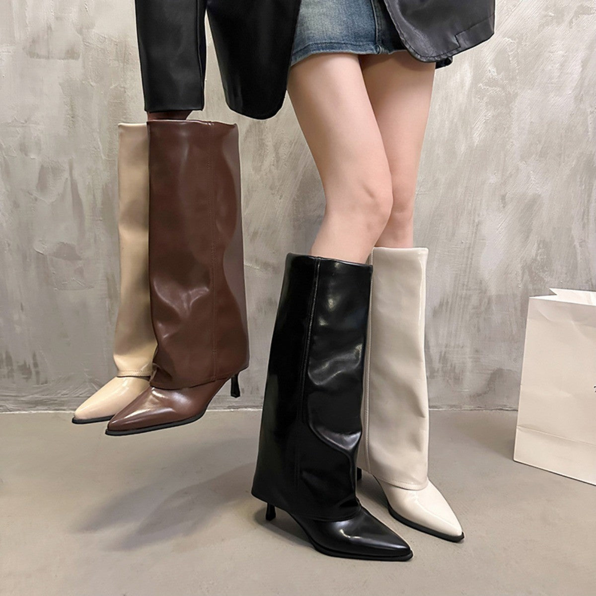 Women Chunky High Boots Pointed Toe Sexy Solid Color Design Autumn and Winter New 2024 Trend Retro Fad Woman Boots Size 35-42