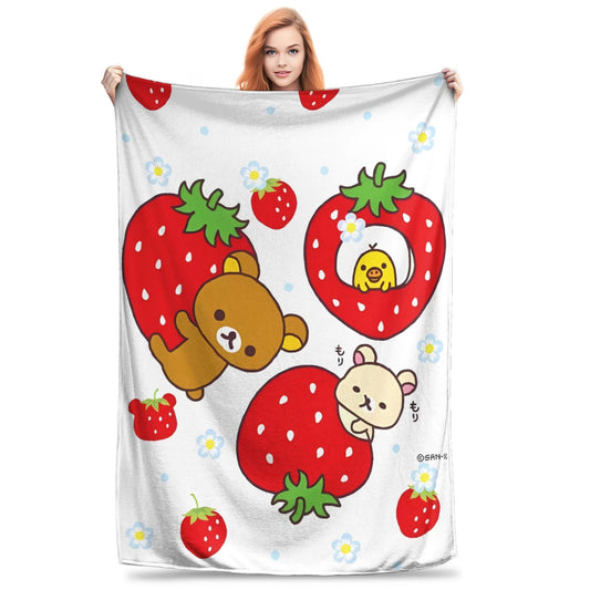 Rilakkuma Cartoon Soft Warm Blanket for Kids Plush Bedding Throw Pattern Perfect for Living Room Flannel Bedspread Sofa Bed Cove