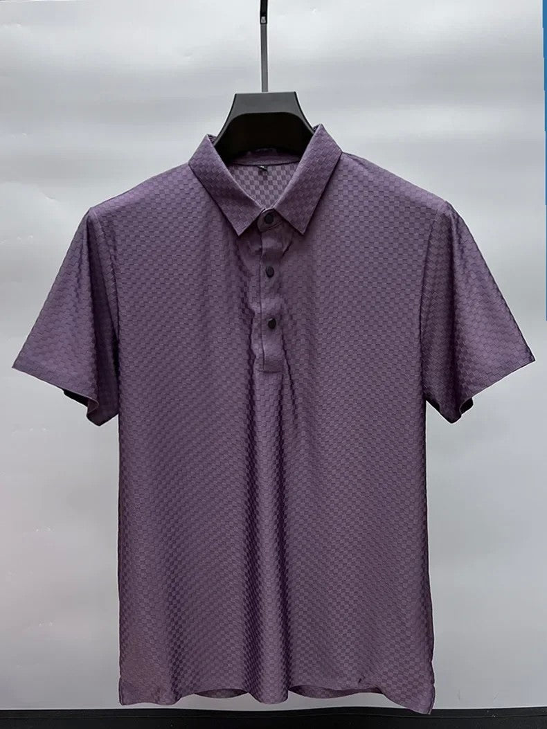 Men's Luxury and Fashionable Waffle Short Sleeve Polo Shirt, Lapel, Ice Silk, Breathable, Casual, Summer, 2024 New, High-End