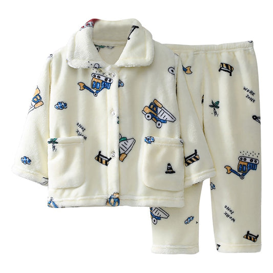 High Quality Coral Fleece Flannel Cute Cartoon Pattern Pajama Sets Boys and Girls Long Sleeve Warm Comfortable Winter Sleepwear