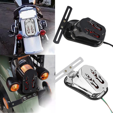 Motorcycle Rear Fender Brake Lamp w/ License Plate Lights Tombstone Skull Cross Tail Light For Harley Chopper Bobber Custom