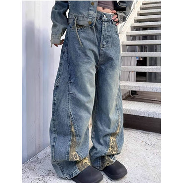 2025 Vintage Women Burgundy Jeans High Waist Y2K Designed American Style Streetwear Denim Pants Casual Female 90S Trousers