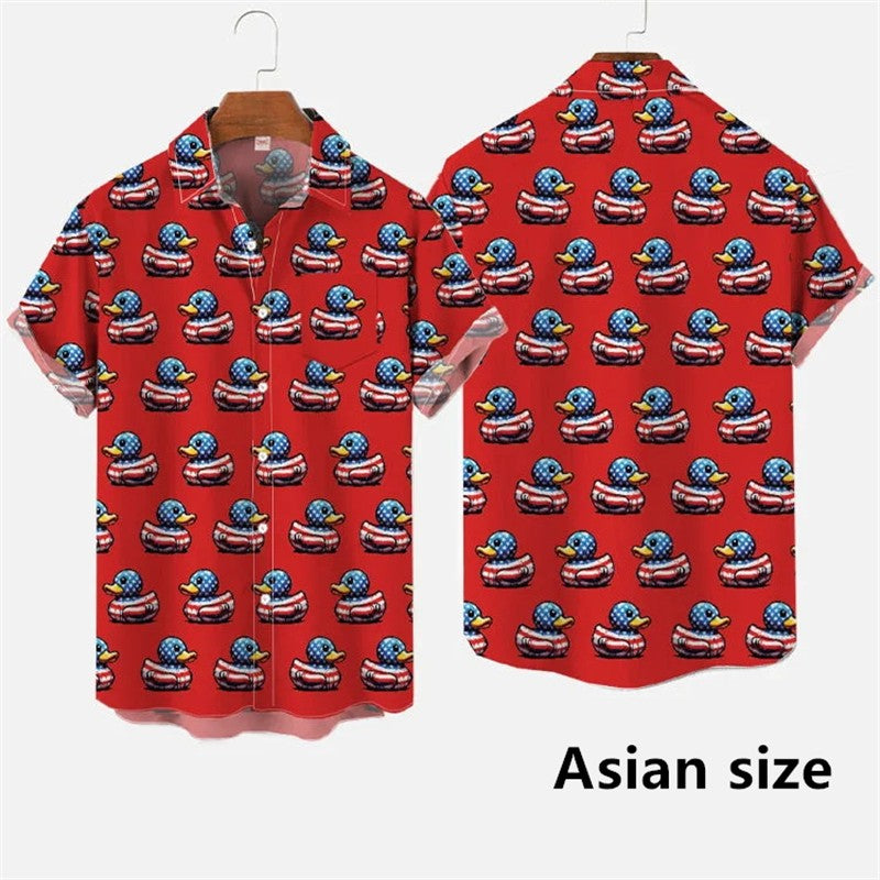 Hawaiian Men Shirts  3D Print Cartoon Cute Duck Printing Short Sleeve Shirt Hip Hop Summer Button Shirts For Men