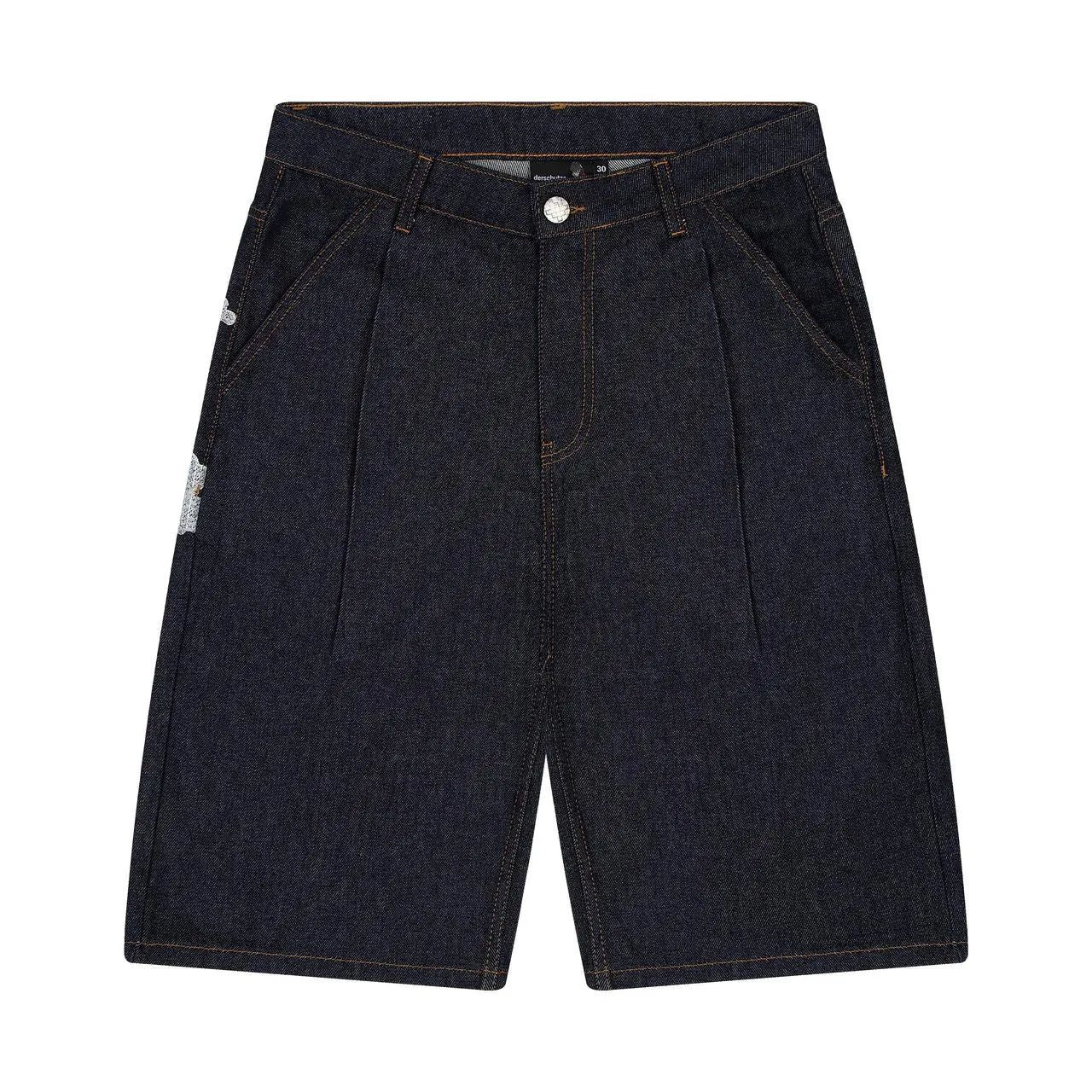 Fashion Cherry Blossom Pocket Embroidery Jeans Shorts Men Women Retro Baggy Black Denim Short Y2k Jorts Hip Hop Streetwear Pants