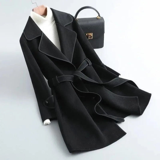 Double-Sided Woolen Coat Winter New Style Korean Version Cashmere Women's Mid-Length Fashionable Woolen Jacket Outerwear
