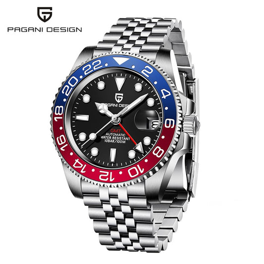 PAGANI DESIGN PD-1662 Luxury GMT Men Mechanical Wristwatch Sapphire Glass Stainless Steel 100M Waterproof Automatic Watches