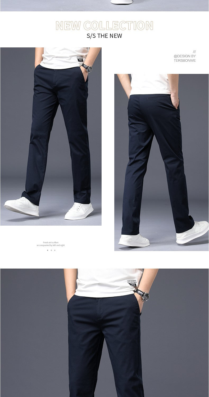 Mens Pants Cotton Casual Stretch male trousers man long Straight High Quality 4 color Plus size pant suit 42 44 46