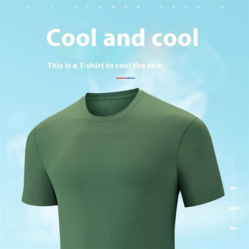 Men's Summer New Ice Silk Short-Sleeved T-Shirt Ice Cool Silk Smooth Men's Thin Top Loose Half-Sleeved Men's Body Shirt Pajamas
