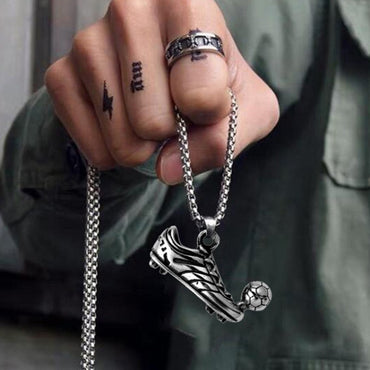 Football Shoe Pendant Necklace Boys Vintage Silver Color Hip Hop Punk Sports Style Stainless Steel Chain Fashion Man Jewelry
