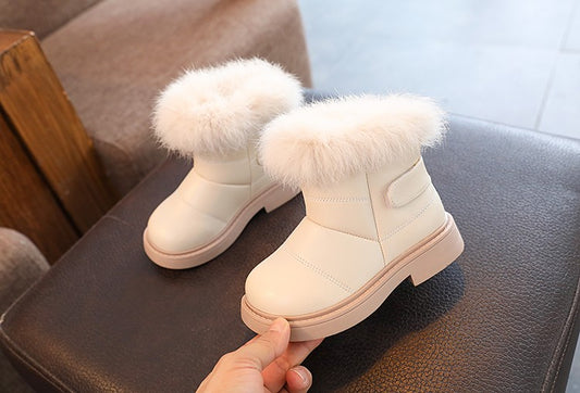 2023 Novas Botas Casuais Sólidas de Cor Britânica para Meninas Pelúcia Inverno Botas Curtas Macias para Bebês Meninos Sapatos Infantis Envio Direto