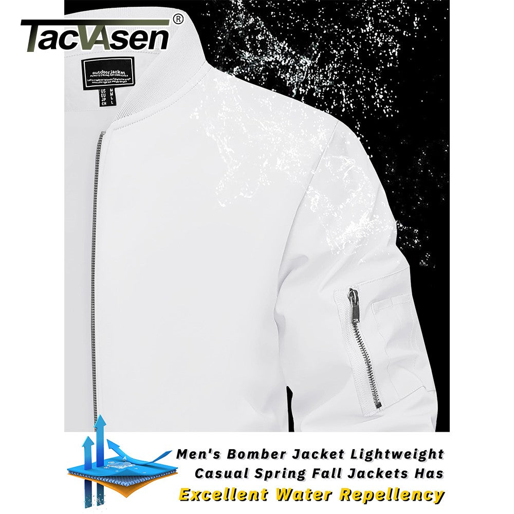 TACVASEN Men's Bomber Jacket Summer Autumn Thin Lightweight Casual Windbreaker Multi-pockets Full Zip Up Varsity Baseball Jacket