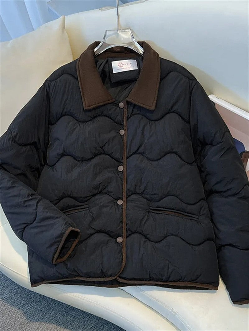 Fashion Women's Cotton Jacket 2025 New Autumn Winter Coat Parker Lightweight Warm Short Lapel Casual Outerwear Female Top