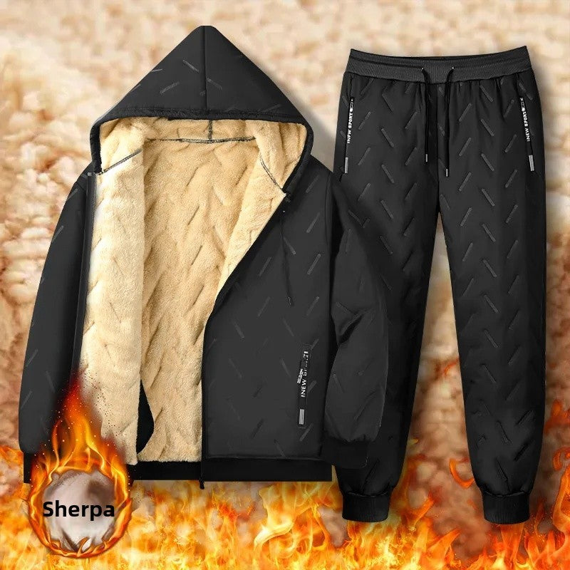 Men's Winter Lamb Velvet Jacket Fleece Lined Cotton Suit Hooded Loose plus Size Warm Cotton Coat Thermal Cotton Clothing
