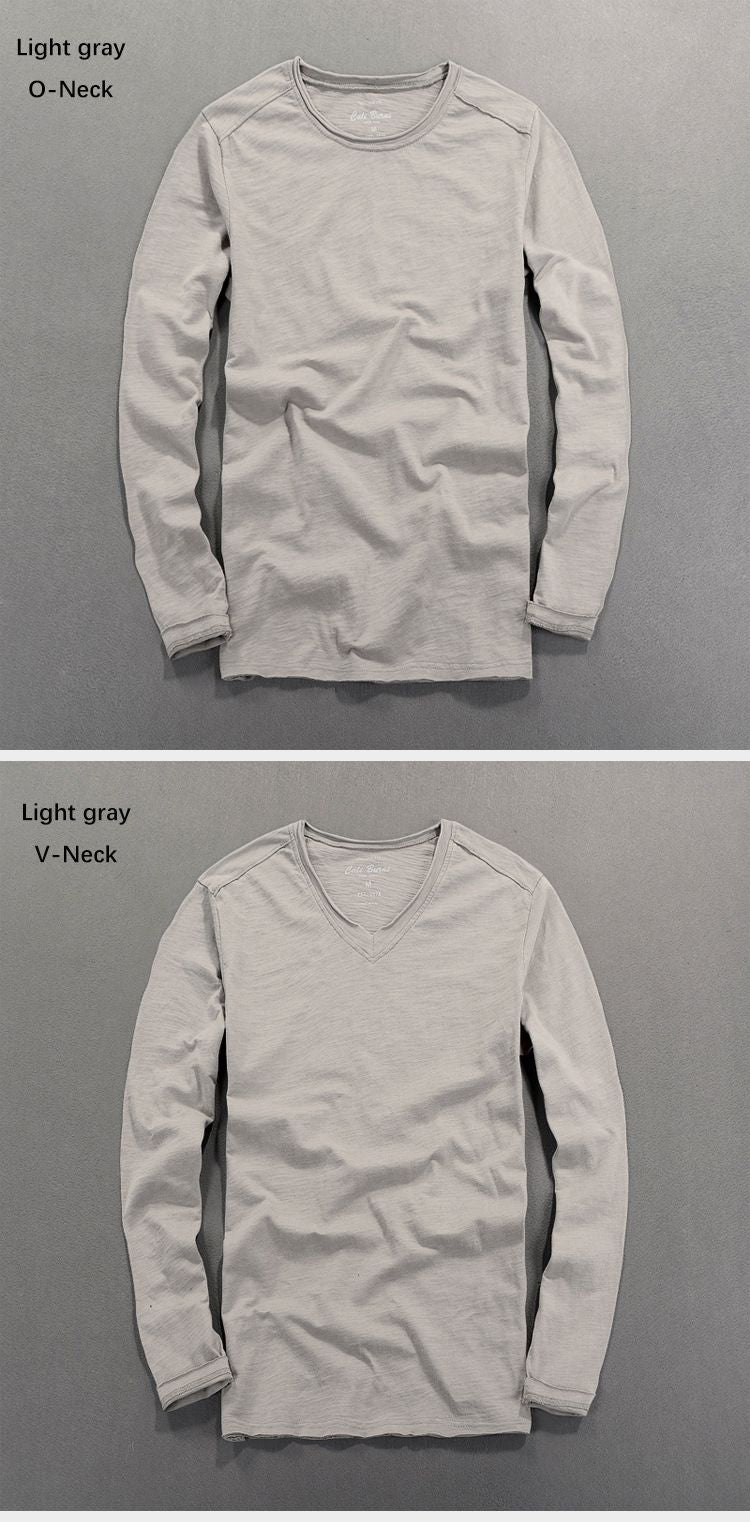 Fashionable Bamboo Cotton Long Sleeve Vintage T-shirts Men Casual Thin Tops Tees Comfortable Tshirt Distressed T-shirt
