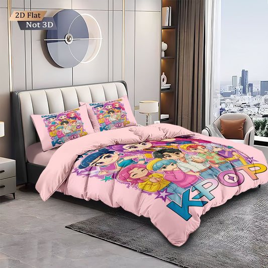 3pcs K-Pop Demon Hunters Print coreless Bedding Set Multi Sized Bedrooms Dormitory duvet Cover Decoration Soft Machine Washable