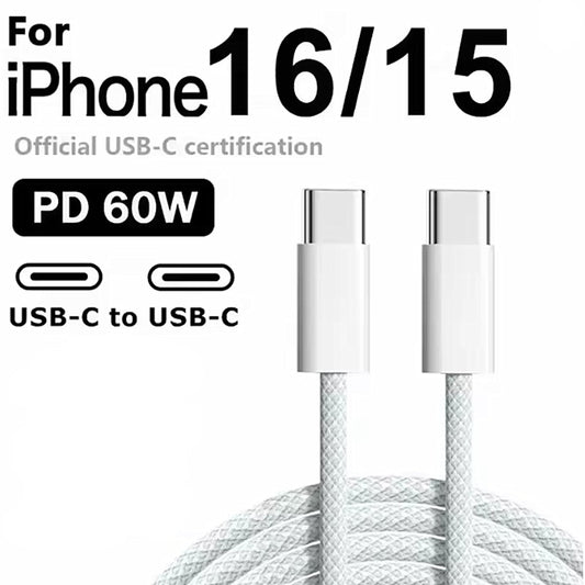 Type C to Type C Fast Charging PD 60W 1m 2m Mobile Phone Date Cable For Iphone15 16 17 Samsung Huawei USB C to C Charger Cable
