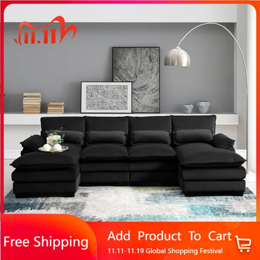 110" Modern Sectional Sofa Couch for Living Room, 6-seat Upholstered Sleeper Sofa Couch with Chaise Lounge Furniture for Living