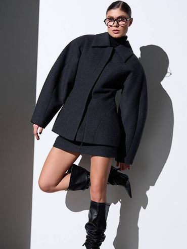 Fashion Solid Lapel Waist Cinching Woolen Coat Women Elegant Full Sleeve Warm Slim Jacket Lady 2025 Daily Commute Street Outwear