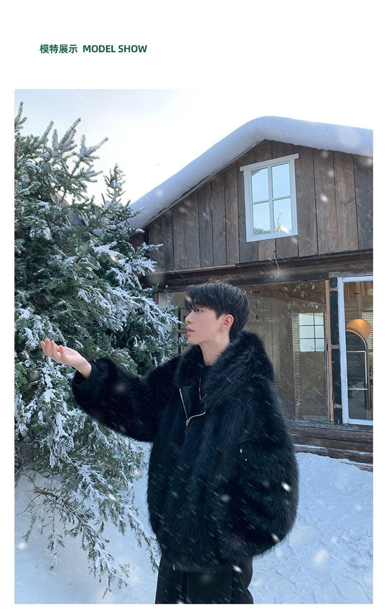Pi Shuai Coat 2024 Winter Autumn/Winter New Men New Style Fox Imitation Fur Coat Leather Fashion Loose Thick Warm Coat Commuter