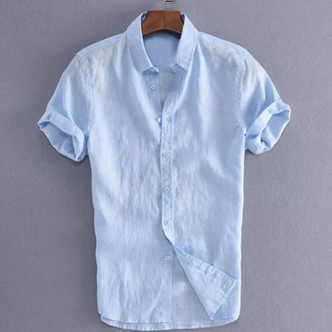 Men's Casual Short Sleeve Shirts Leisure Street Wear Lapel Button-down Solid Color Shirts for Men Vintage Vacation Blouse M-3XL