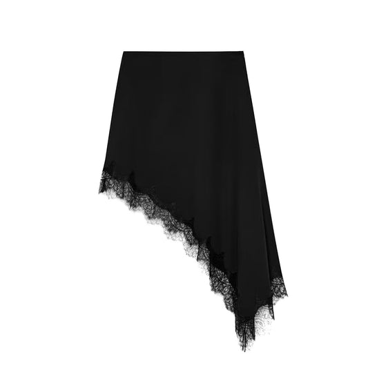 HH Women 2025 New Fashion Simple Asymmetrical Lace Skirt Female Elegant Sexy Silk Satin Texture Mid-Waist Casual Versatile Skirt