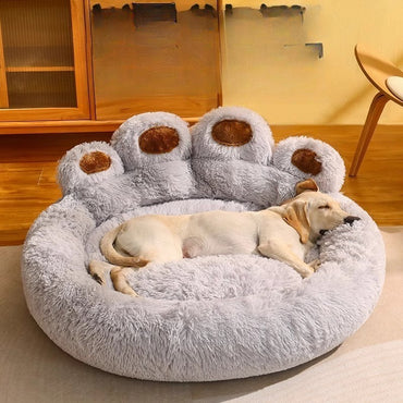 Cama Calmante em Formato de Pata para Pets, Cama de Rosca de Pelúcia Sintética para Cães e Gatos, Lavável à Máquina, Base Antiderrapante