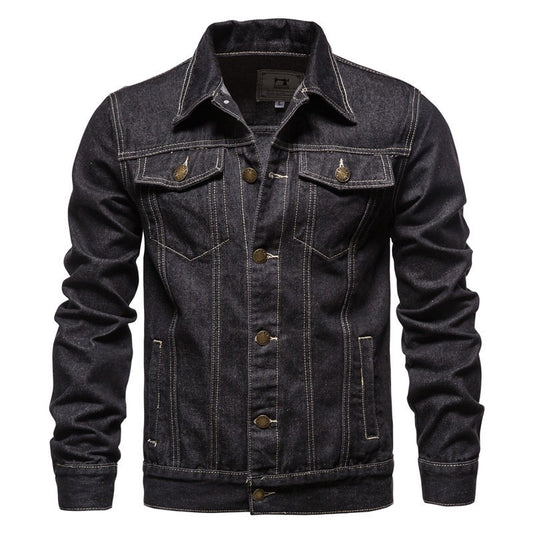 Men Denim Coat Casual Coats Turn Down Collar Full Sleeve Jackets Single Breasted Regular Pocket Button Jacket Splice Autumn